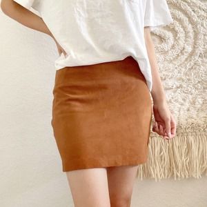 Alice + Olivia Brown Caramel Suede Leather Sophya Mini Skirt